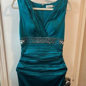 Calvin Klein Teal Embellished Prom Dress